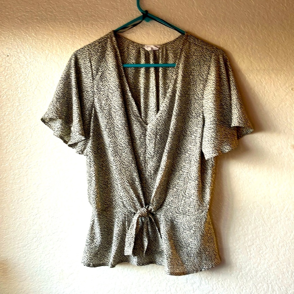 Sienna Sky 100% Polyester Cream w. Black Dots Front Knot Blouse womens XL